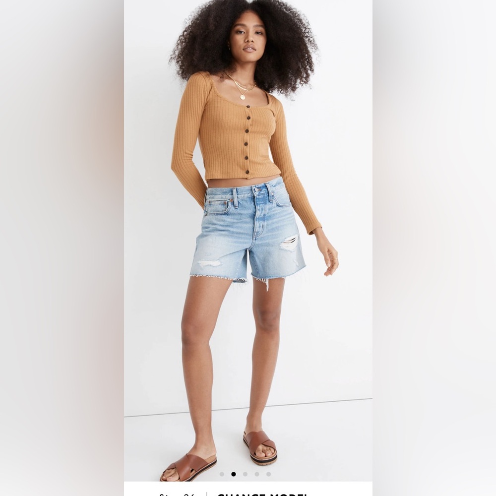 Madewell Relaxed Mid-length Denim short distressed jean shorts size 28